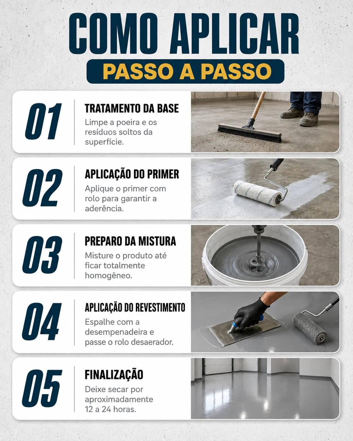 Como aplicar o MarmoreFlex passo a passo: tratamento da base, aplicação do primer, preparo da mistura, aplicação do revestimento e finalização